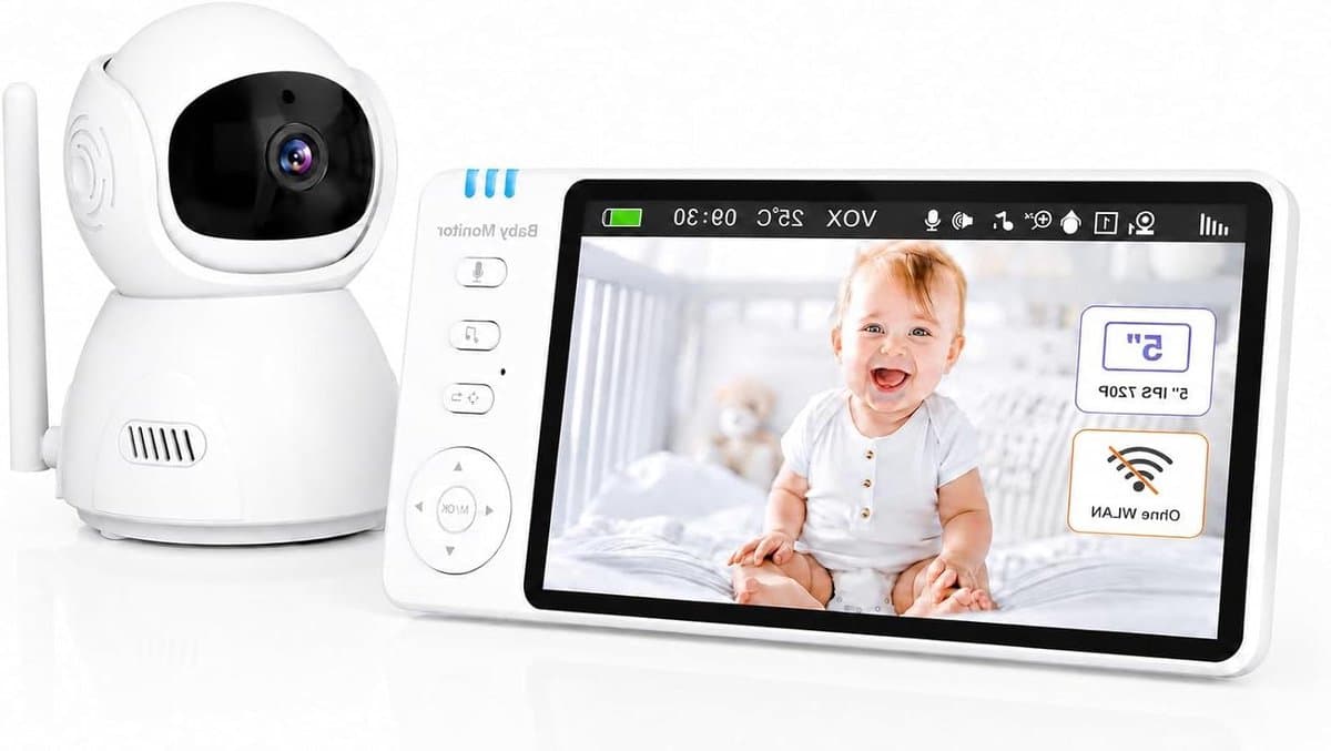 Babyfoon Camera - Video Monitor - Baby in de gaten - Geen WiFi Nodig - 5 Inch Scherm - Wit