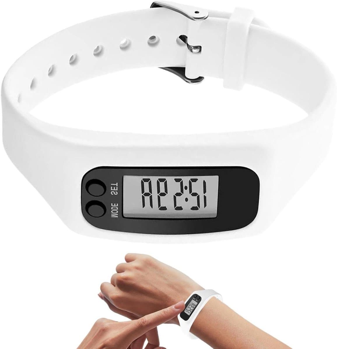 Stappenteller Horloge - Fitness Tracker - Gezondheid Bijhouden - Geen App Nodig - 25 cm - Wit