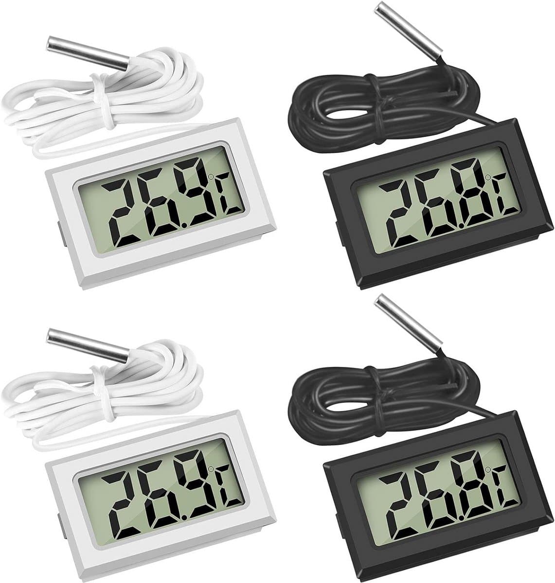 Digitale aquariummeter - Inbouwthermometer voor aquaria - Crawl-tabel - Set van 4 waterdichte digitale LCD-thermometers – Meetbereik van -50 ℃ tot 110 ℃ – Voor koelkasten, diepvriezers en aquaria