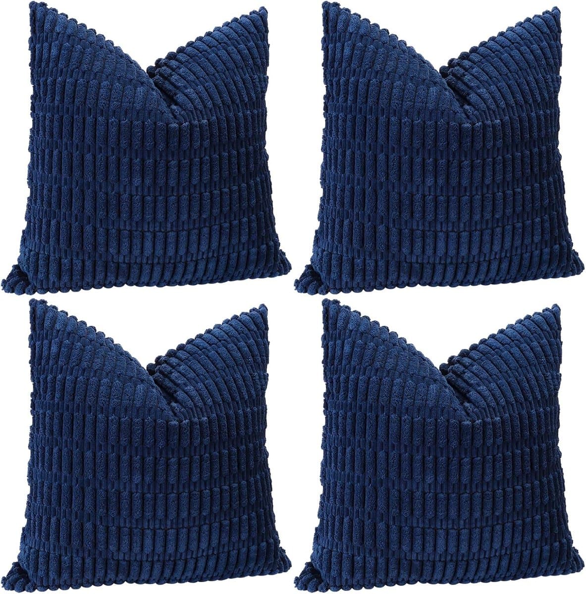 Set van 4 corduroy kussenslopen, decoratieve sierkussenhoezen, zachte kussenovertrekken voor bank, slaapkamer en woonkamer, 45 x 45 cm, marineblauw