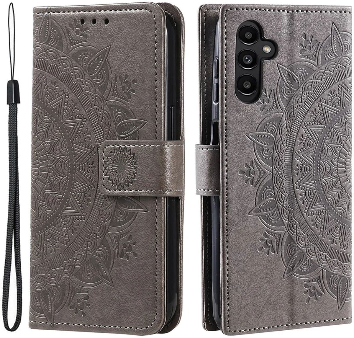 Hoesje Mandala Book Case met Pasjeshouder Grijs Geschikt voor Samsung Galaxy A55