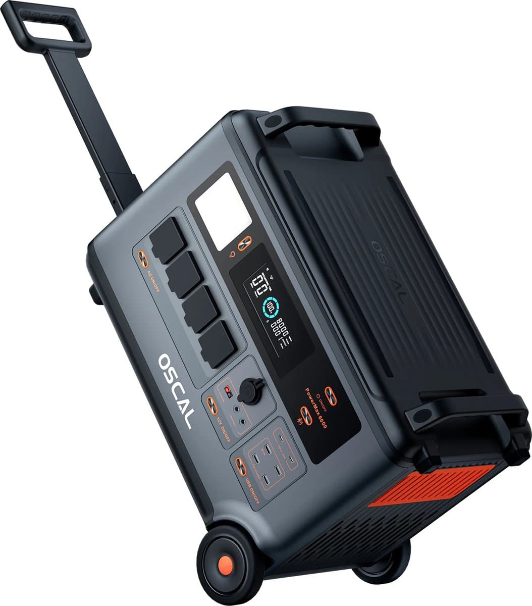 OSCAL PowerMax 6000 - Powerbank - draagbaar zonne-energieopslagsysteem 3600 Wh (max. 7200 W) - LiFePO4-energiecentrale voor - gebruik tijdens kamperen en caravanreizen - 120/240 V bidirectionele omvormer
