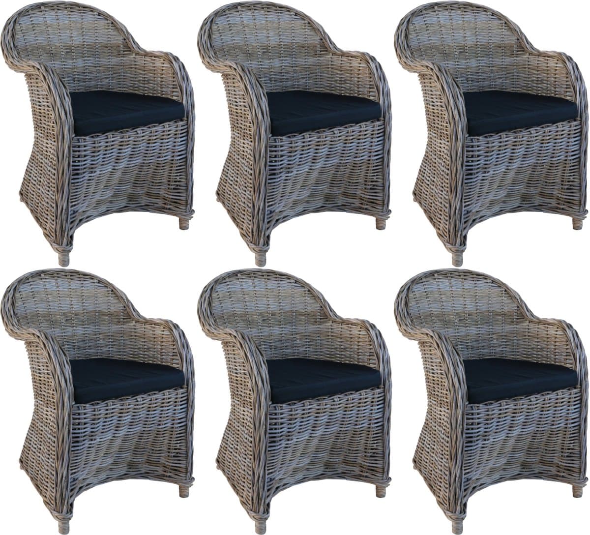 Decomeubel - Rotan Stoel Kubu Grey met zwart Kussen - set van 6 stoelen