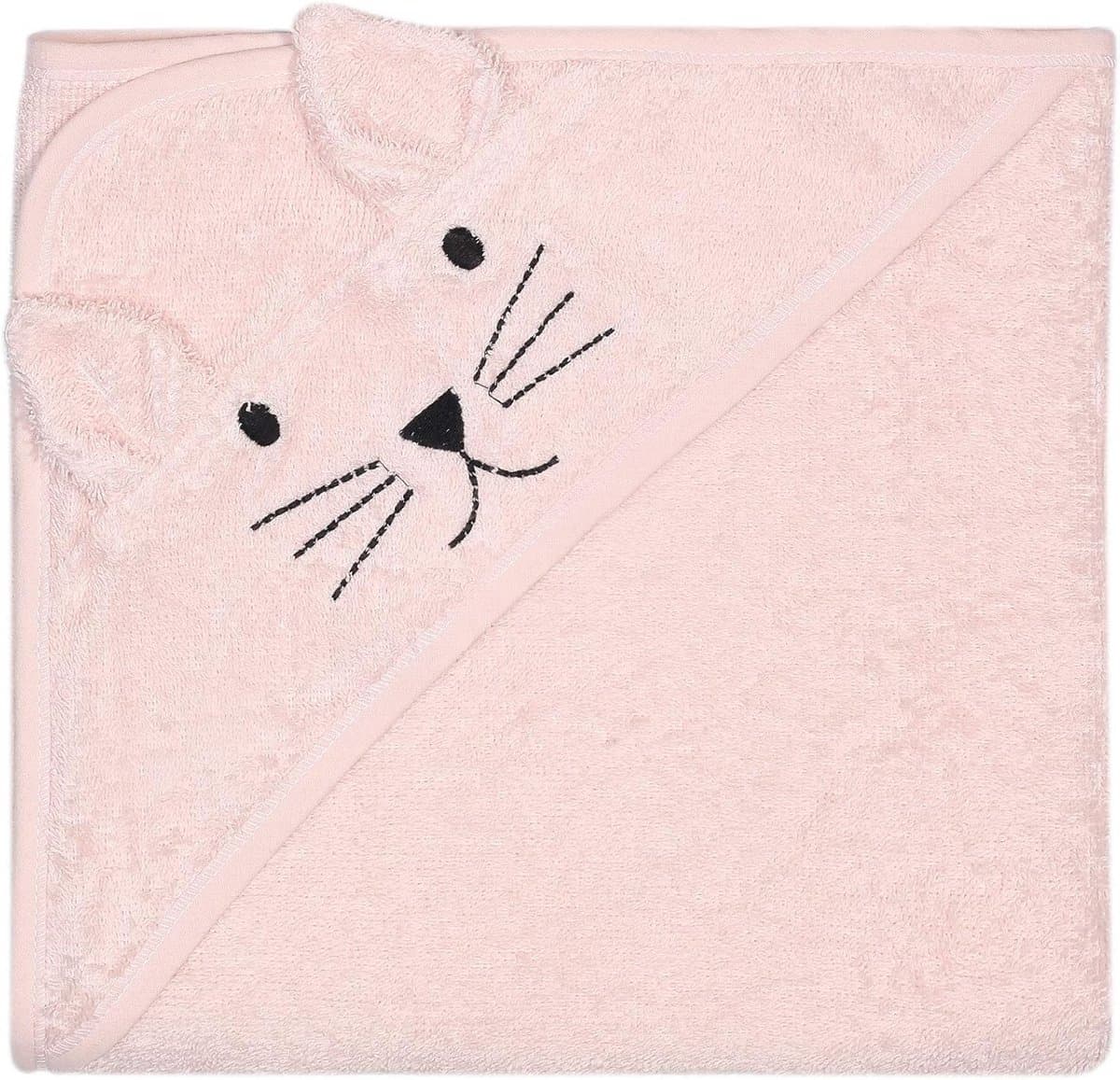 Zachte Katoenen Kinderbadcape met Capuchon en Oortjes Roze