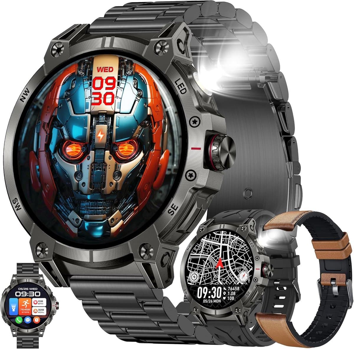 Waterdicht Heren Smartwatch met Telefoonfunctie, AMOLED Scherm en Fitnesstracking