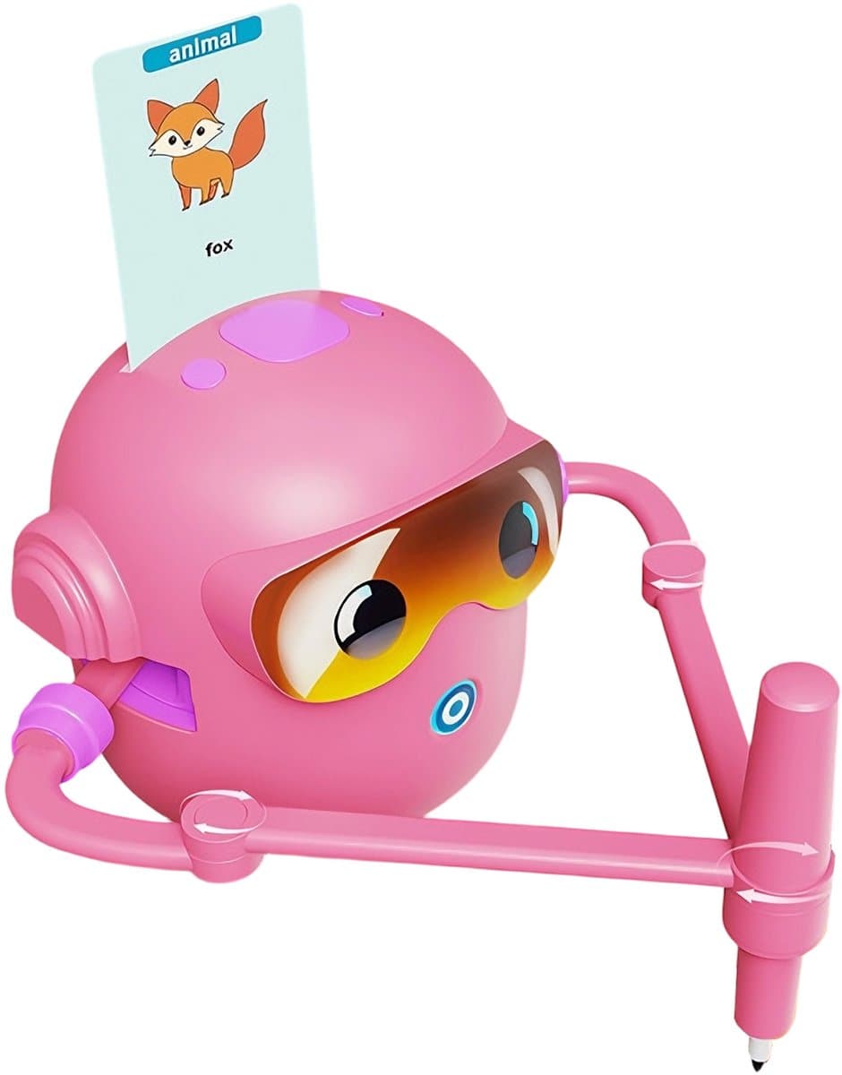 Kindertekenrobot, geschikt voor kinderen van 3 tot 8 jaar, met spraakinteractie en educatieve tekenfuncties. Inclusief 100 kaarten, 12 kleurpotloden en muziek. Ideaal cadeau voor jongens en meisjes.