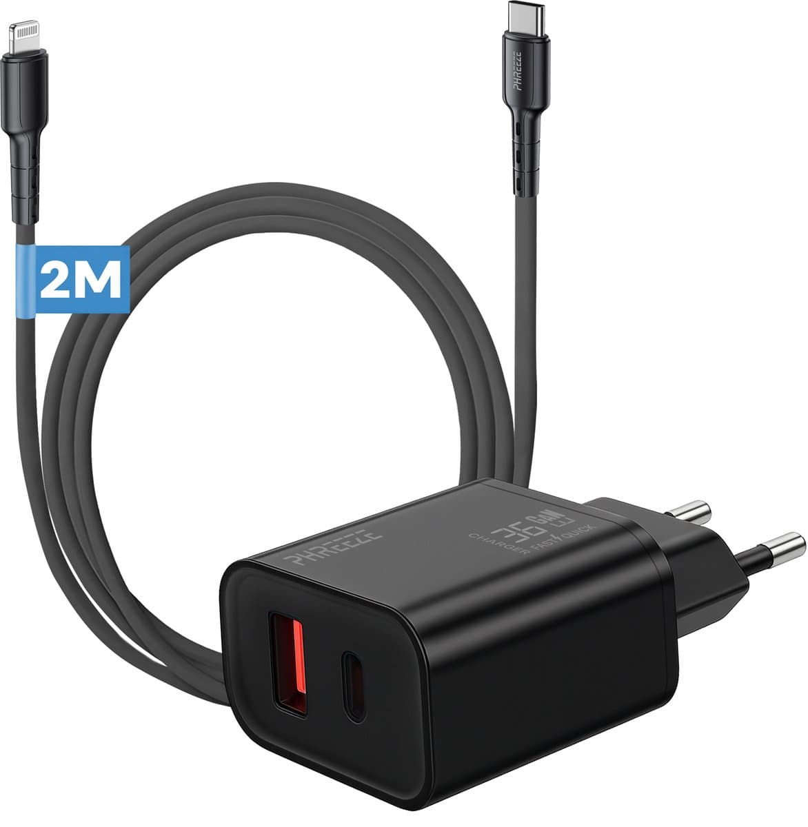 Phreeze 35w dual usb C oplader geschikt voor iPhone en iPad met Lightning kabel 2m - Power Delivery snellader