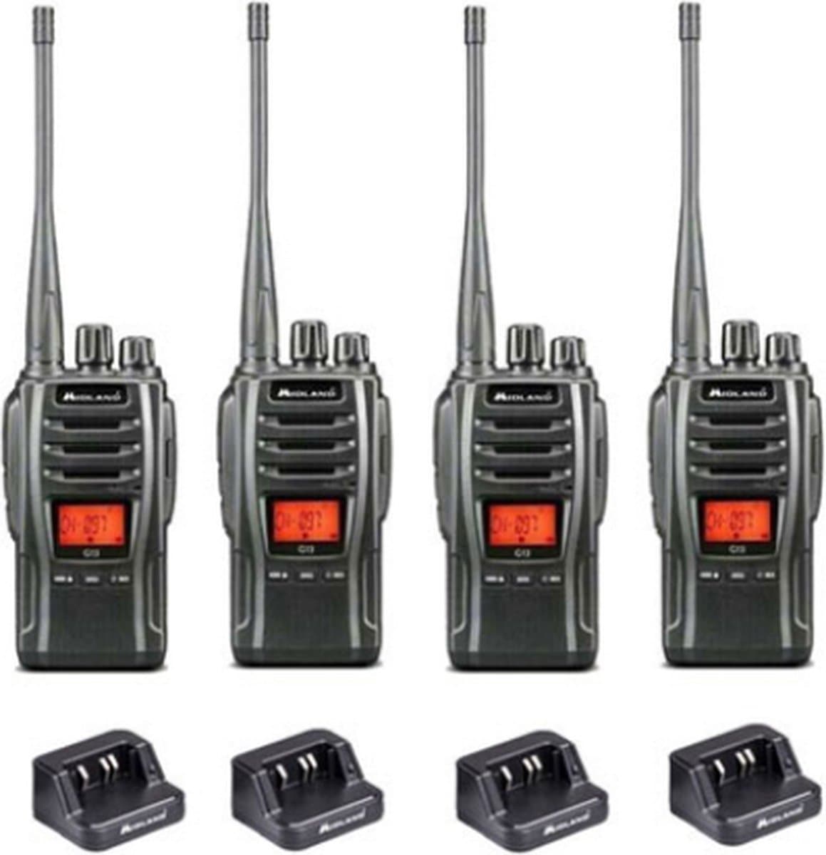 Set van 4 Midland G13 PRO UHF PMR446 / LPD69 robuuste professionele Portofoons