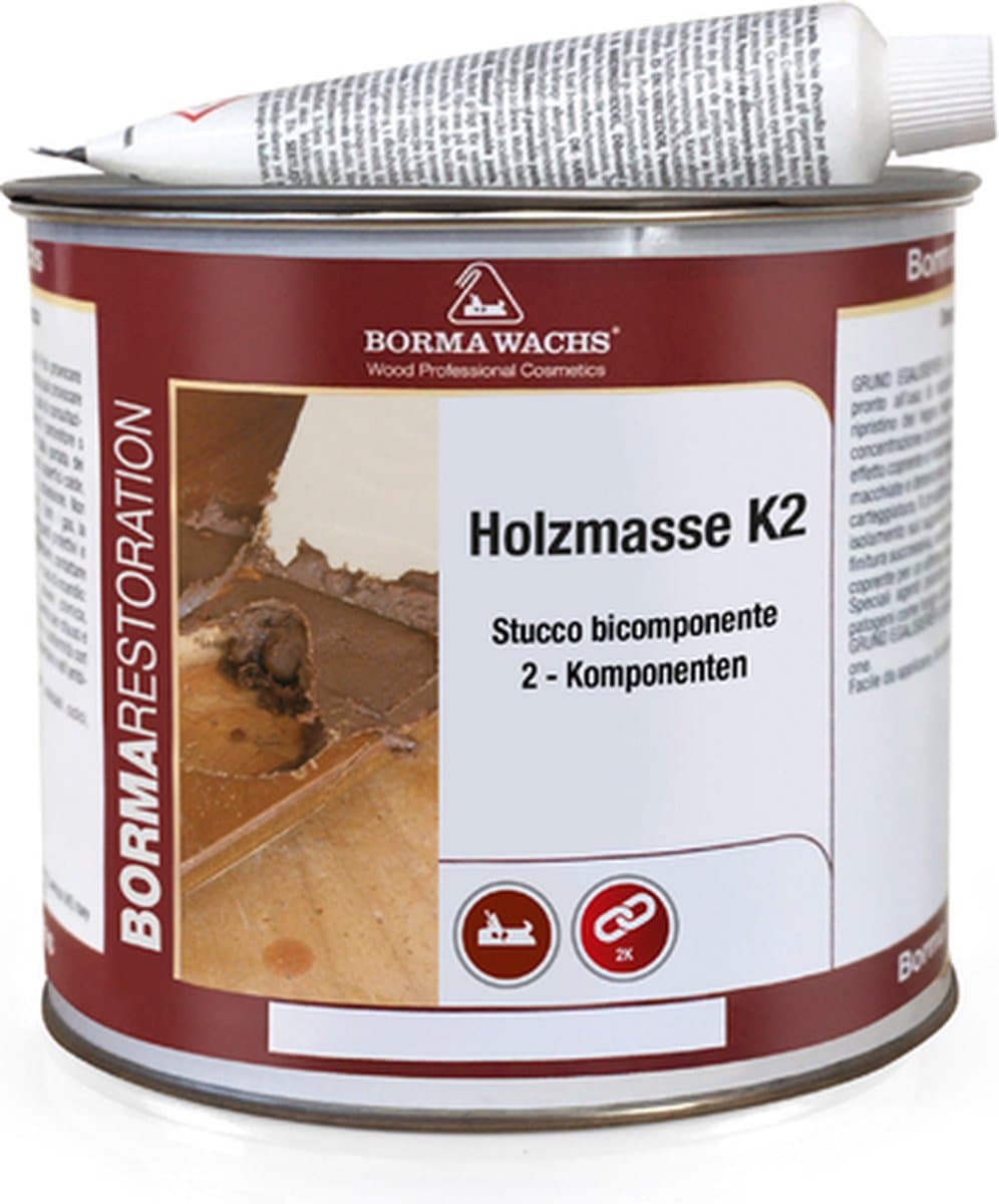Borma Wachs Holzmasse K2 houtplamuur 2-componenten Licht Eiken (kleur 02) 750ml