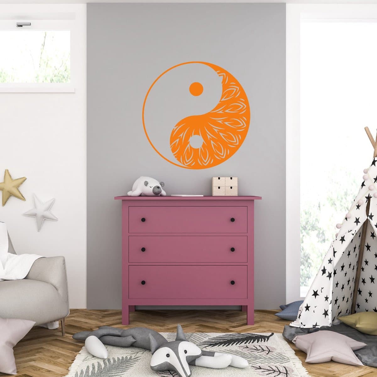 Muursticker - Yin Yang - 58 x 58 - Oranje
