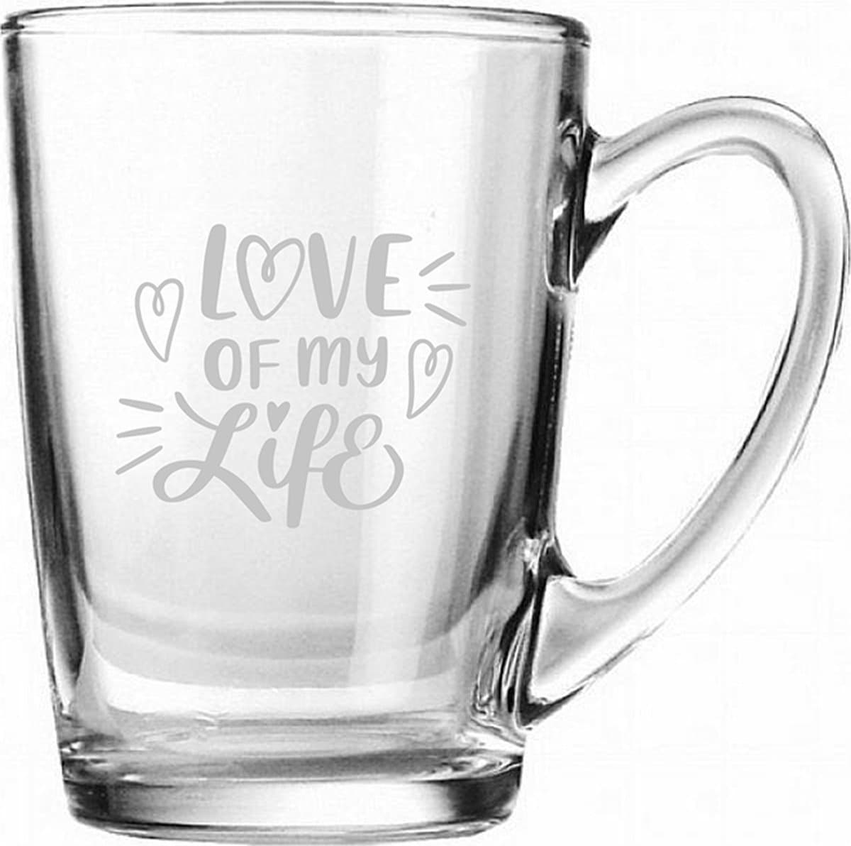 Gegraveerde Theeglas 32cl Love of my life - valentijnsdag - valentijn