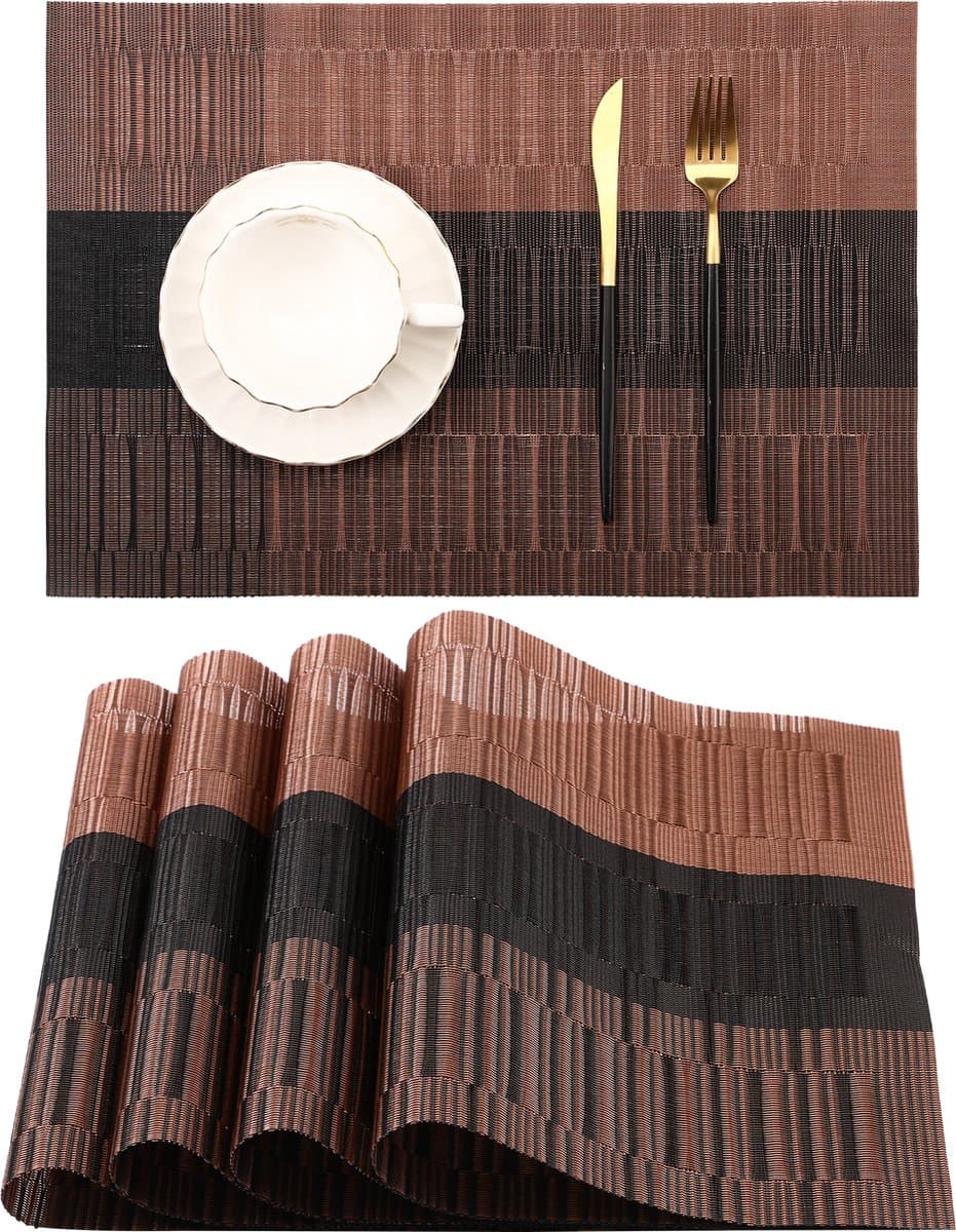 Behave Placemats - Duurzaam PVC en Polyester - Onderzetters - Hittebestendig - Makkelijk schoon te maken - 45 x 30 cm - Bruin - Set van 4 stuks