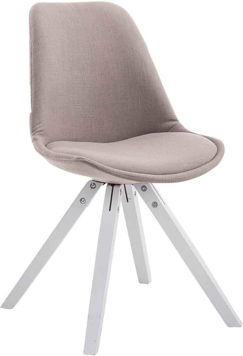 Scandinavische Eetkamerstoel Toulouse Taupe Stof met Houten Kruisvoet