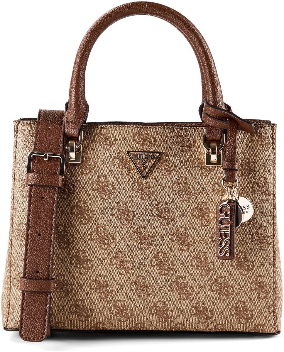 GUESS handtas schoudertas Noelle II Multi Compartment Satchel Latte Logo / Brown Lichtbruin