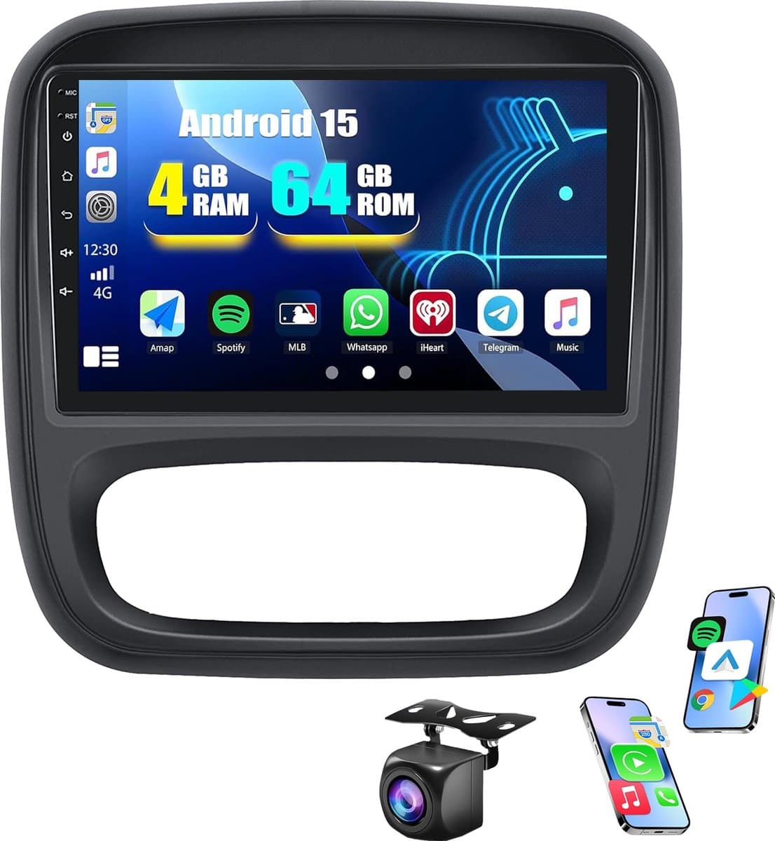 ESSGOO Autoradio 4+64GB met Carplay en Android Auto - Geschikt voor Opel Vivaro B (2014-2019), Renault Trafic 3 (2014-2021), Fiat Talento, Nissan NV300 (2014-2019) - GPS, WIFI, SWC - AHD Achteruitrijcamera