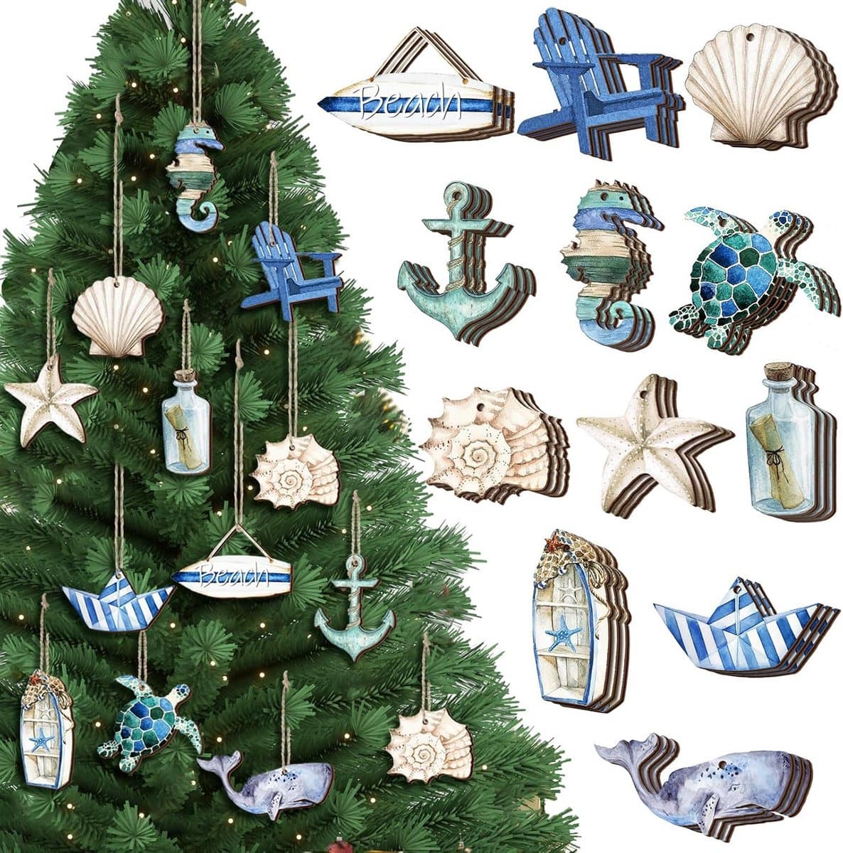 36 Stuks Zomer Houten Ornamenten Strand & Zee Thema Decoratie voor Thuis en Feest