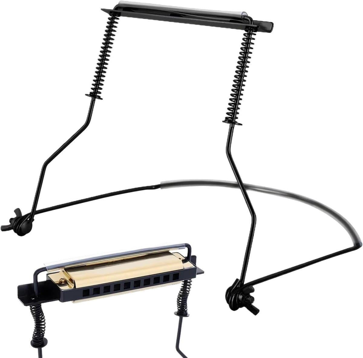 Harmonica Nekhouder - Mondharmonica Accessoire - Muziek Maken - Verstelbaar IJzer - 10 Gaten - Zwart