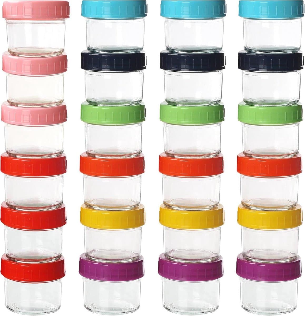 Glazen Babyvoeding Opslag Potten met Plastic Deksels - 100 ml - Luchtdichte Container - BPA en Loodvrij - Afwasmachine Diepvries en Magnetron Veilig .
