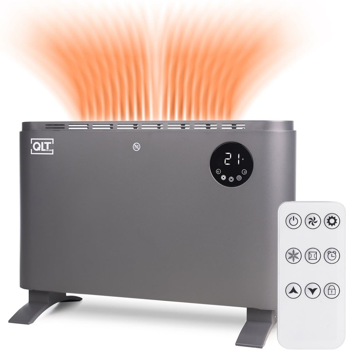 QLT Elektrische Kachel met Wifi en App Bediening – Convectorkachel met 3 Standen, Thermostaat en Timer – Wandverwarming – Vrijstaande Radiator – Grijs