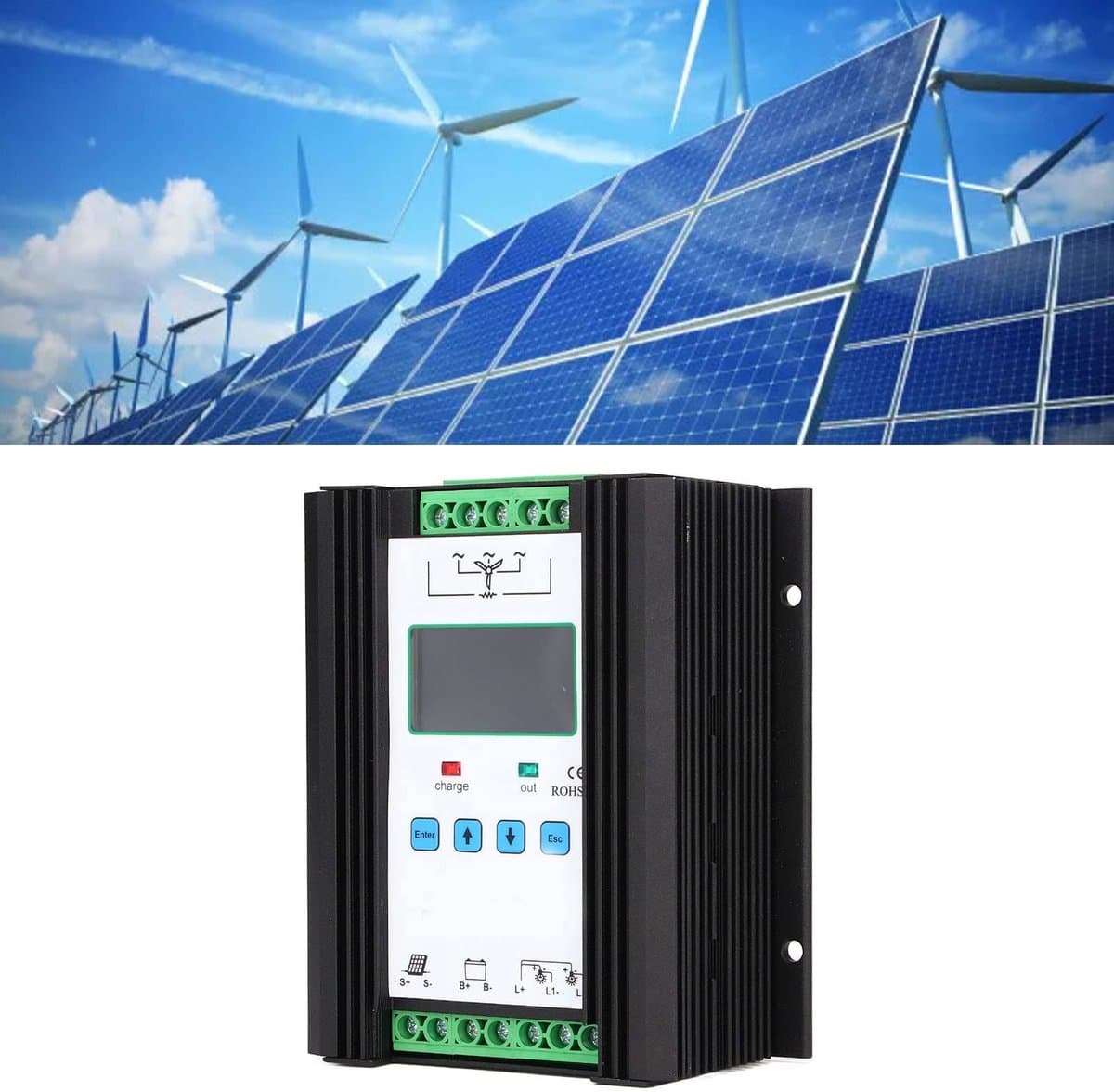 Golden crown - Wind Solar Control - Hybrid Controller - Digitale Intelligente Controle - Zwart - 1200W Vermogen - Geschikt voor Zonne- e...