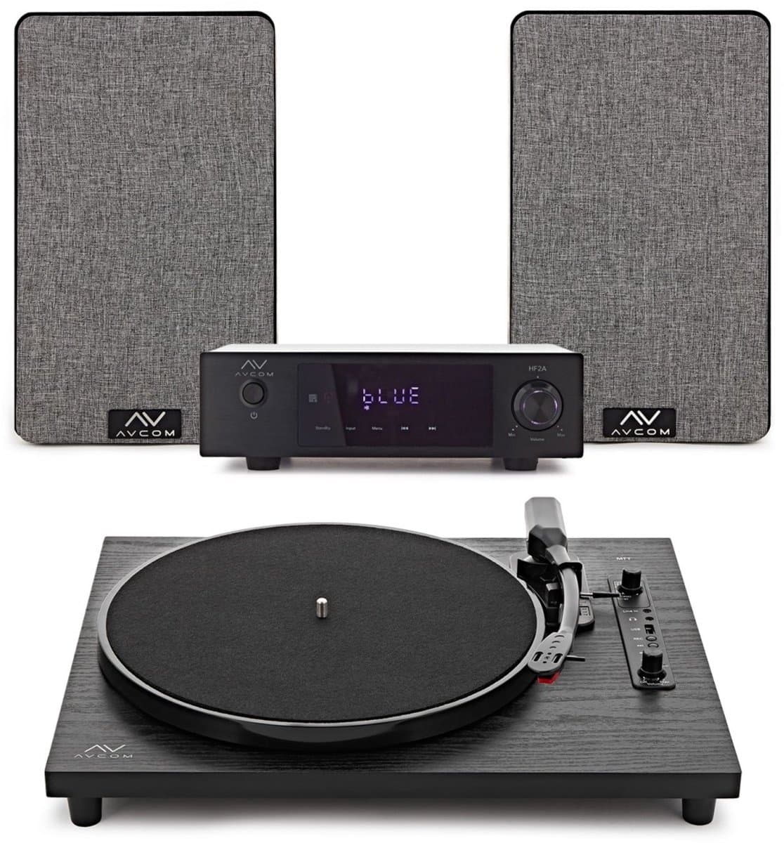 AVCOM Contemporary Platenspeler met versterker en luidspeakers, zwart
