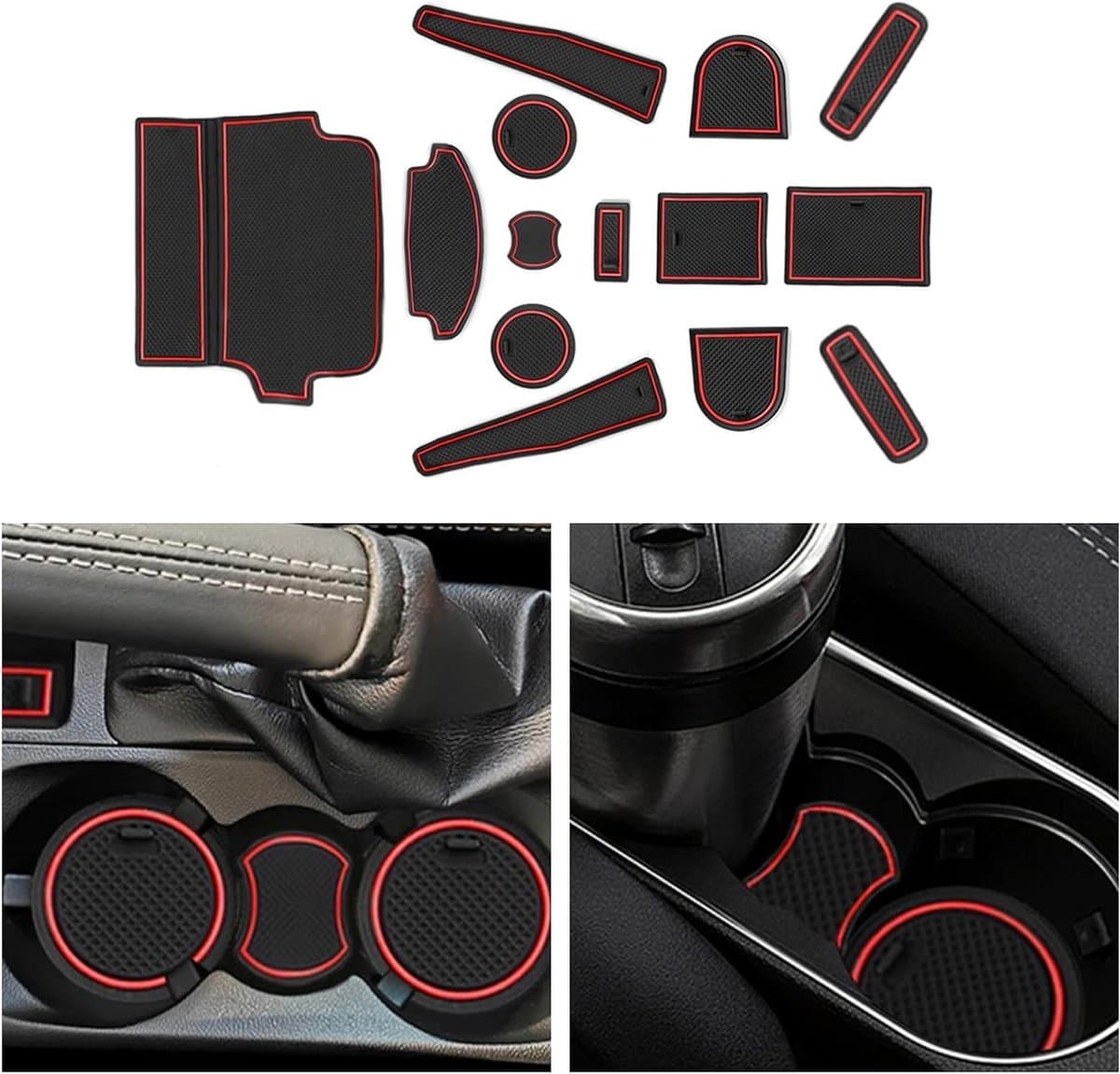 Rubbermatten voor Ford Fiesta en Puma ST MK8 - Antislip, Stofwerend en Voor Interieuraccessoires, Inclusief Deur- en Armsteunmatten (Rood)