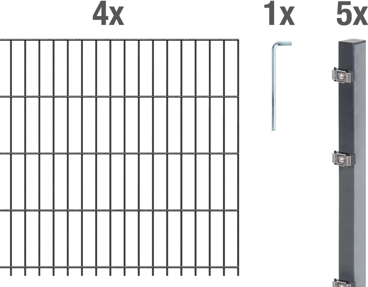 Alberts 641252 dubbelstaafmat hekwerk als 12-delige complete hekwerkset, antraciet, hoogte 83 cm, lengte 10 m