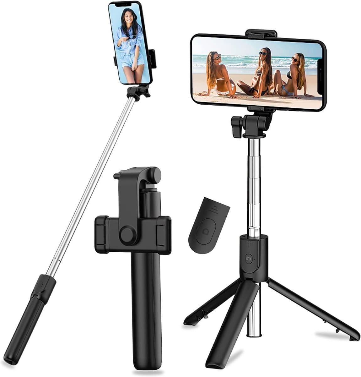 Selfie Stick Statief - Draagbare Monopod - Foto's Maken - 3-in-1 Draadloos - Tot 68 cm - Zwart