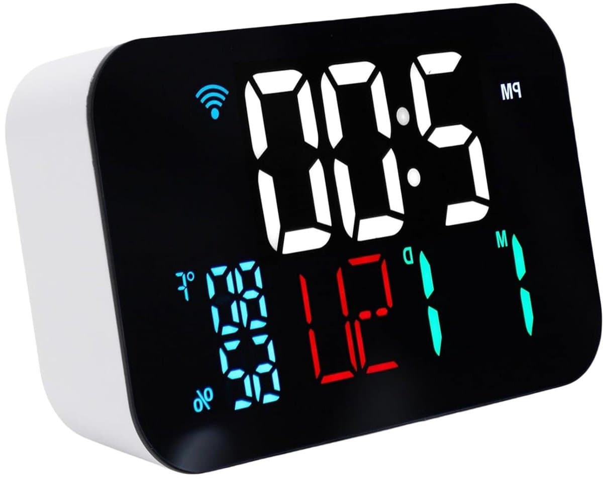 Slimme Klok - Digitale Klok Weerstation - Omgeving Monitoren - Wifi Connectiviteit - Groot LED Display - Wit