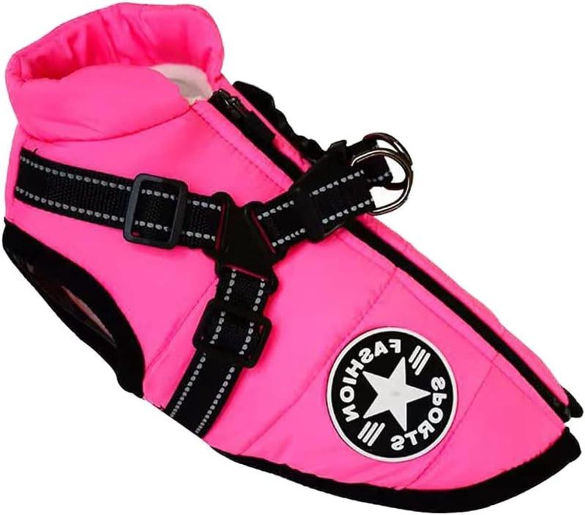Hondenvest met harnas - Warm hondenkleding - Bescherming tegen kou - Waterdichte buitenstof - Maat L - Roze