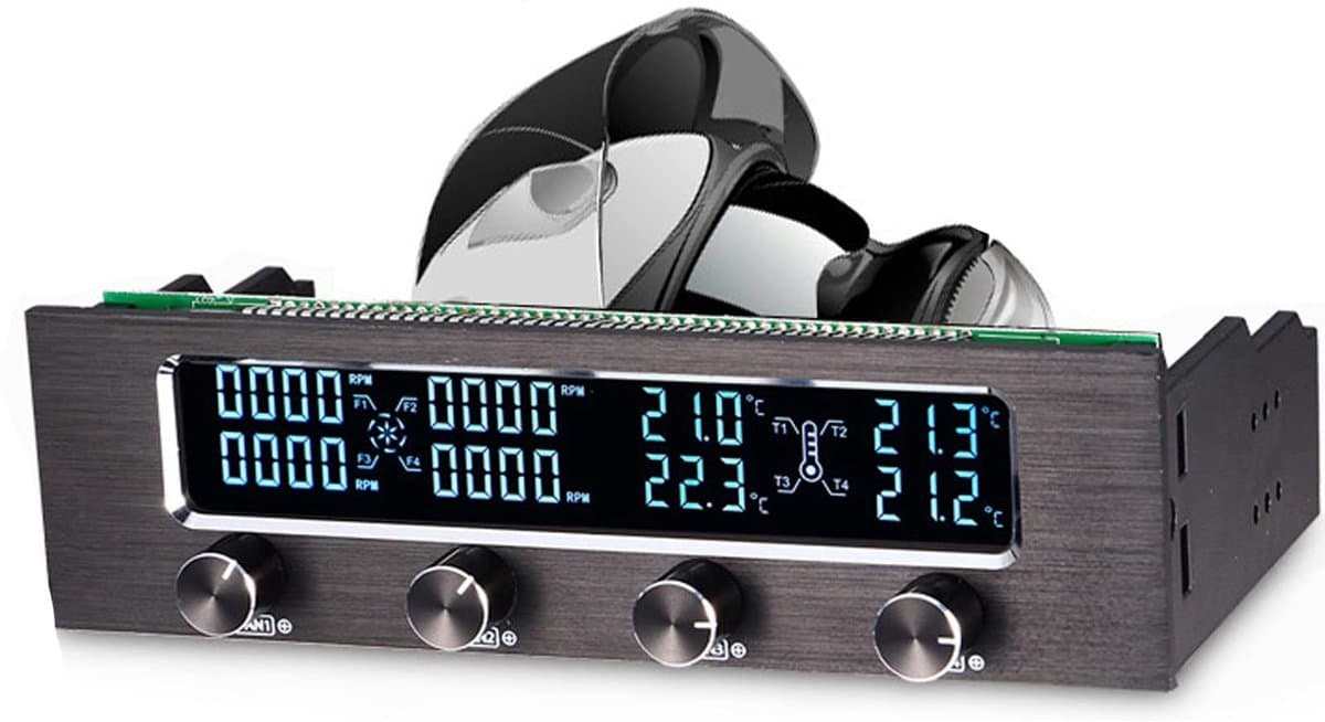 SPHProducts - Ventilatorcontroller - CPU-koeling - LCD-scherm - Temperatuursensor - 4-kanaals ventilatoren - Geschikt voor PC - Compact formaat
