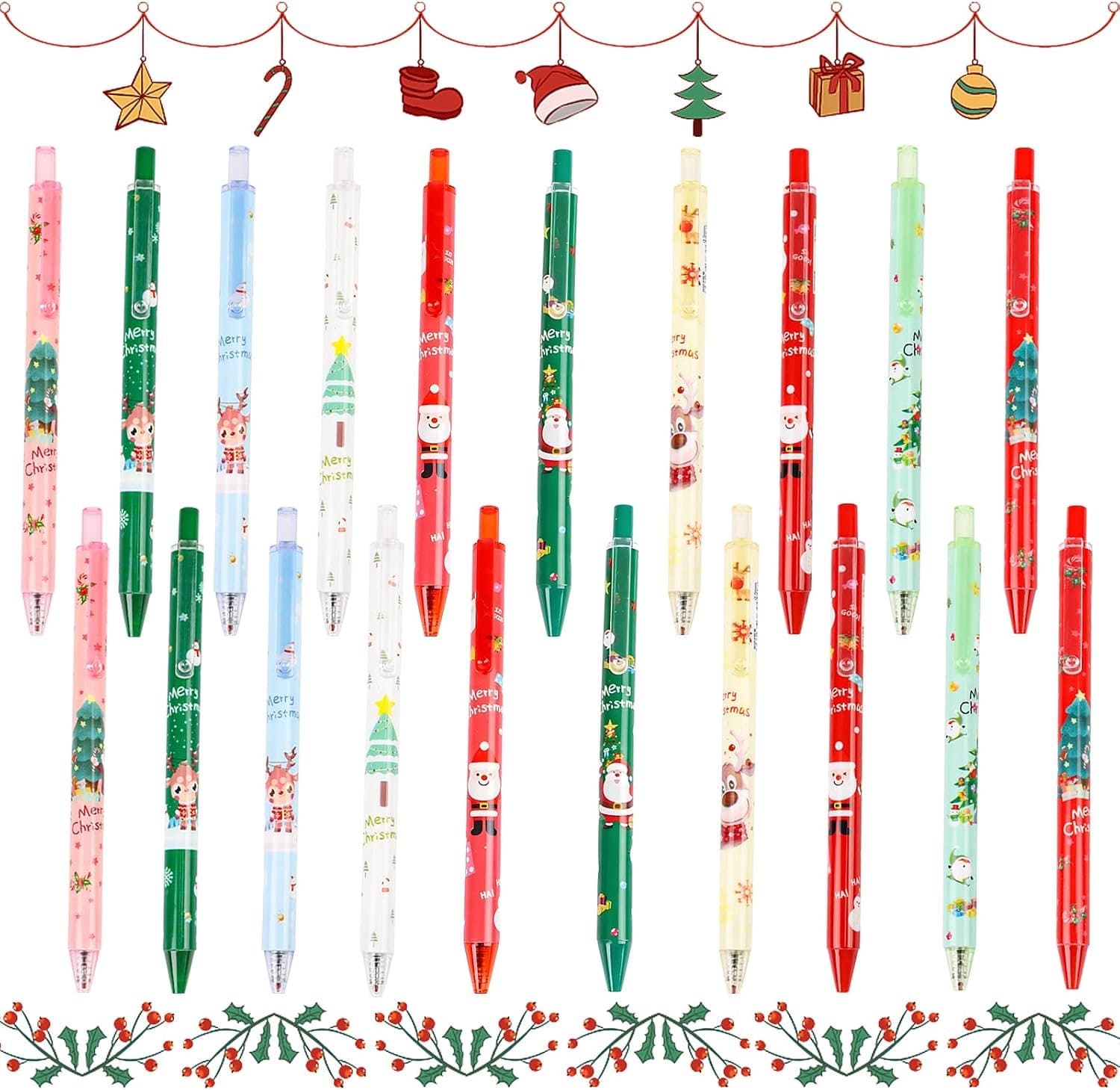 Balpennen, 10 motieven, motieven zoals kerstman, rendier, kerstboom enz., drukmechanisme, kerstcadeau, prijs voor kerstfeest