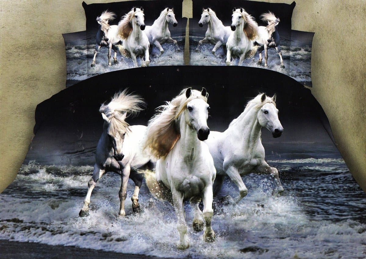 3D Katoenen Satijnen Dekbedovertrekset 220x200cm - Paarden