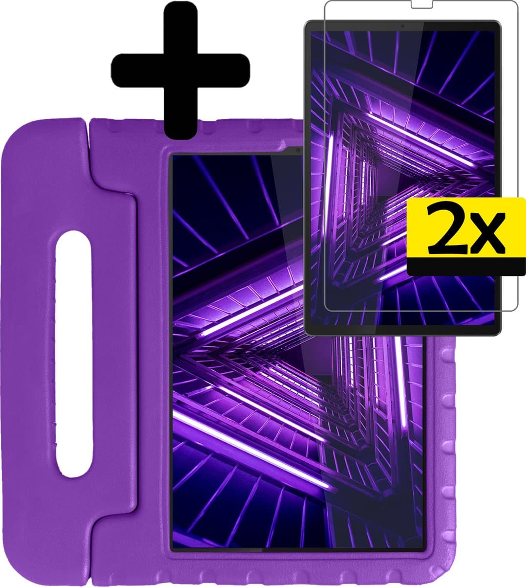 Hoes - Geschikt voor Lenovo Tab M10 FHD Plus (2e / 2nd Generatie) - Met 2x Screenprotector - Kinderhoes Shockproof Bumper - Kidsproof Case - Tablet Hoesje - Kinder Cover - Paars