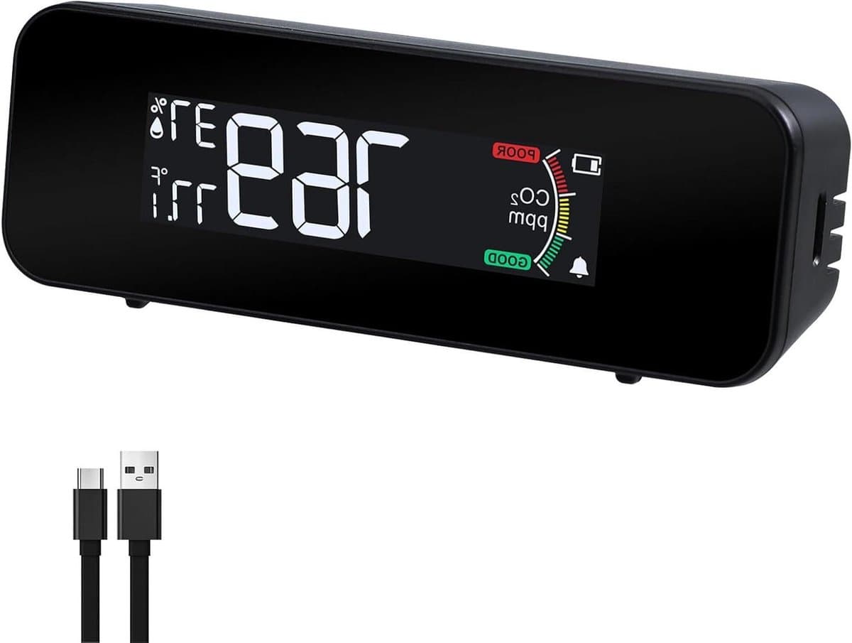 CO2 Monitor - Luchtkwaliteit Meter - Binnenklimaat Checken - 3-in-1 Meting - 0-5000 ppm - Zwart