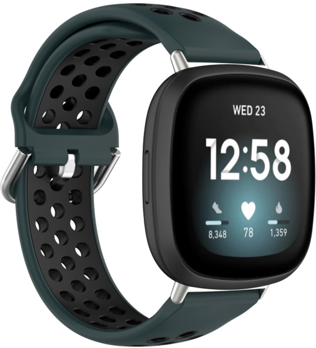 Voor Fitbit Versa 3 tweekleurige geperforeerde ademende siliconen horlogeband (olijfgroen + zwart)