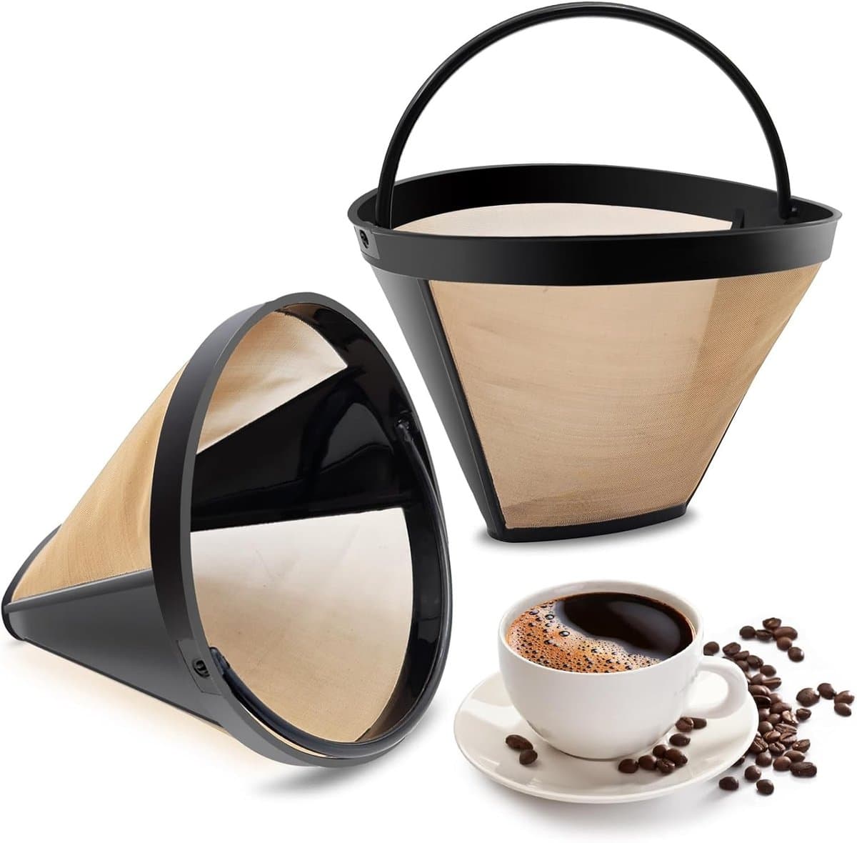Koffiefilters van RVS, 2 Stuks, 100 Mesh, Geschikt voor 8-12 Koffiekoppen, Met Handvat voor Gemakkelijk Gebruik