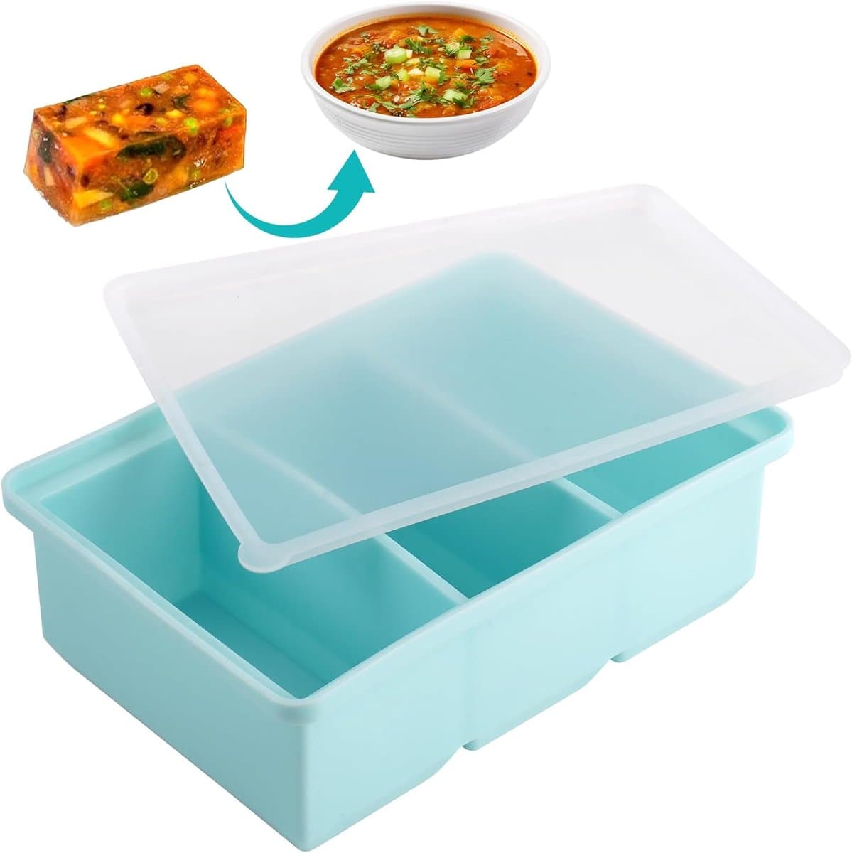 Soep-Vriescontainers met Deksels, Extra Grote Jumbo-Ijsblokjesvorm, Frezeer Tray Ith Deksel Soep Opslag Container, Extra Grote Ice Cube Mallen, Verpakkingen Soep Vriezerr voor Frezeeing