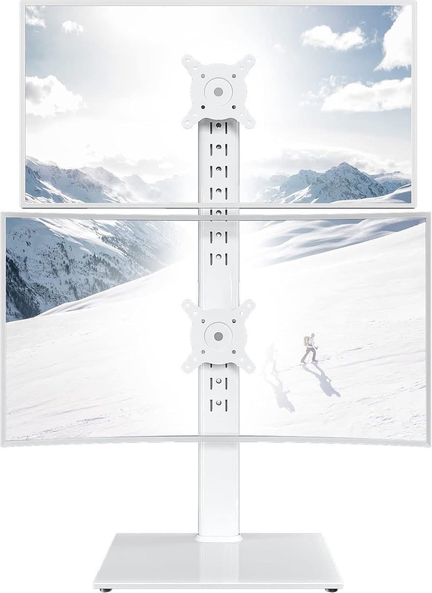 Verstelbare Dual Monitor Stand voor 13" tot 34" Schermen - Vrijstaand, Zwenkbaar en Kantelbaar in Wit