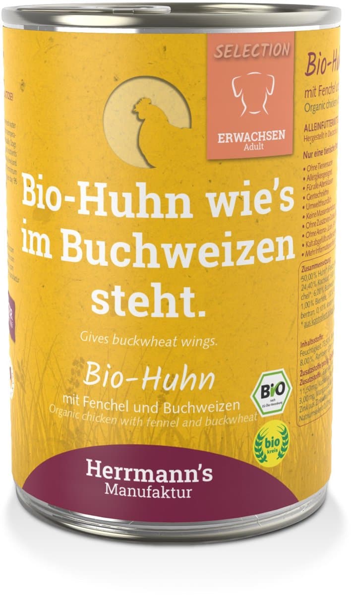 Herrmann's Bio Adult Honden Blikvoeding - Kip met Venkel - 400 g