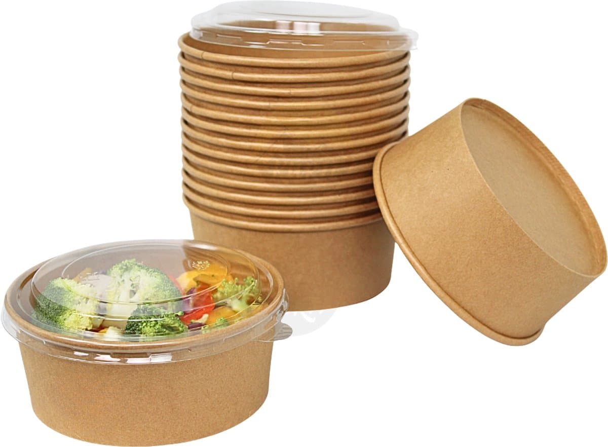 KURTT meal prep bakjes met deksel kraft 750ml (25 stuks) magnetronbakjes met deksel kraft, vershoudbakjes luchtdicht, kartonnen saladebakjes