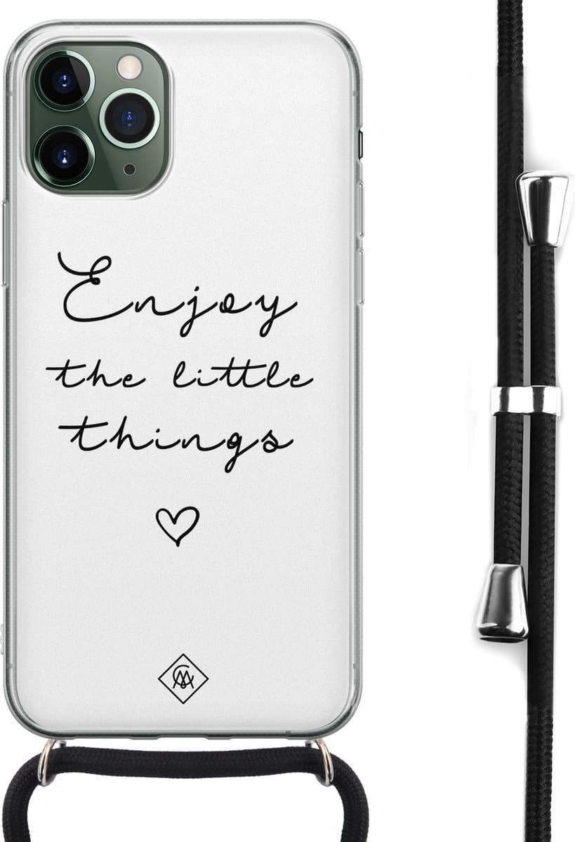 Casimoda® hoesje met koord - Geschikt voor iPhone 11 Pro - Enjoy Life - Afneembaar koord - Siliconen/TPU - Wit