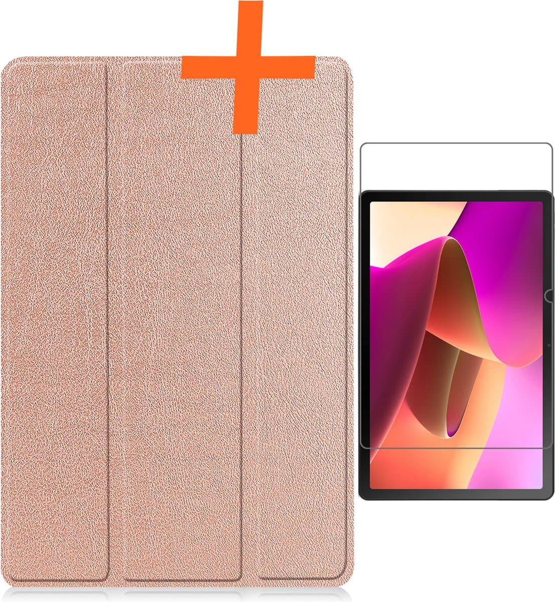 Hoesje - Geschikt voor Lenovo Tab M10 (3e / 3rd generatie) - Met Screenprotector - Trifold Bookcase - Hard Cover - Hardcover Book Case - Tablet Hoes - Rosé goud