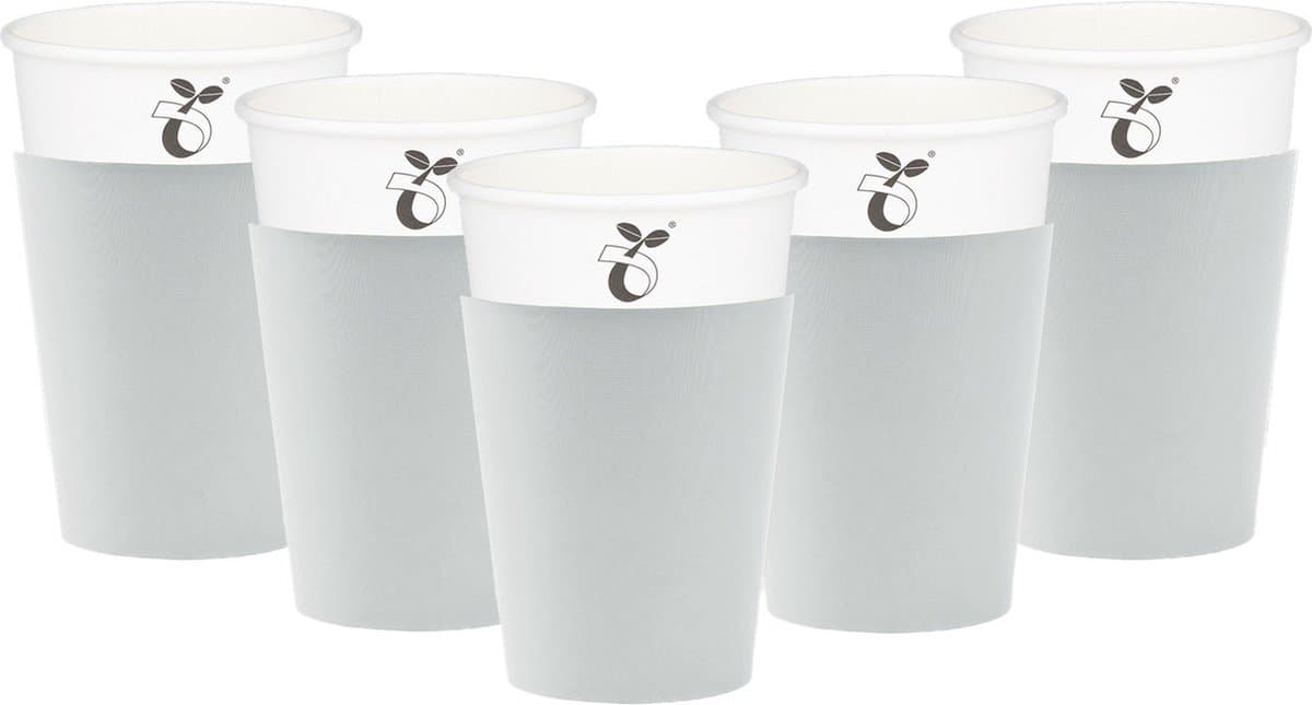 Givi Italia Feestbekers met hoesjes - 24x - zilvergrijs - papier - 250ml - kinderfeestje - biologisch afbreekbaar